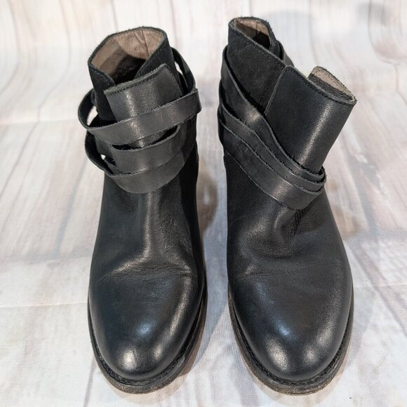 H by Hudson Horrigan Black Leather Double Buckle Ankle Booties Size 37 - Picture 2 of 15